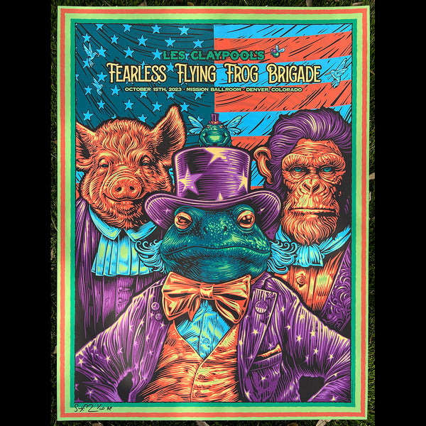 Les Claypool Flying Frog Brigade poster Todd Slater three branches of government toad pig ape puppet master silkscreen printmaking vector illustration I'm just a Bill on Capital Hill