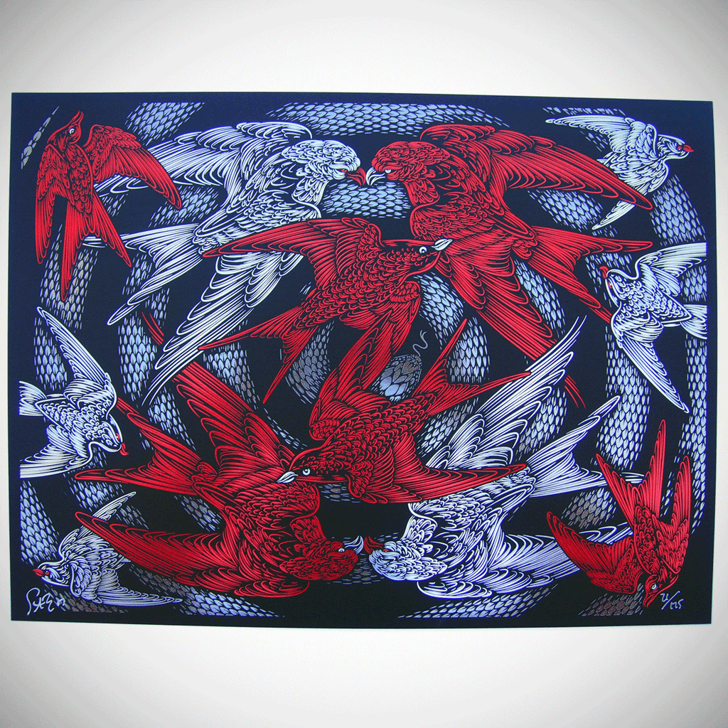 Escher's Relativity - black/red to 175