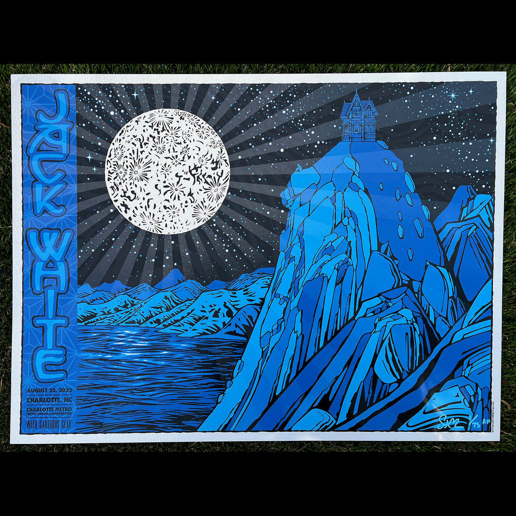 Jack White Entering Heaven Alive Todd Slater silkscreen printmaking moon isolation zebra stripes woodblock Japanese starry sky