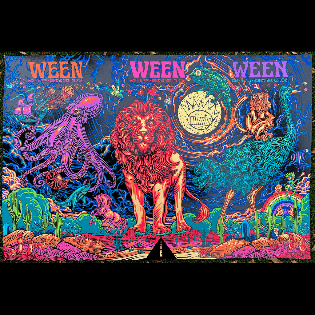 Ween poster Todd Slater gigposter Las Vegas Brooklyn Bowl lion boognish Gene Ween Dean Ween mollusk hunter thompson