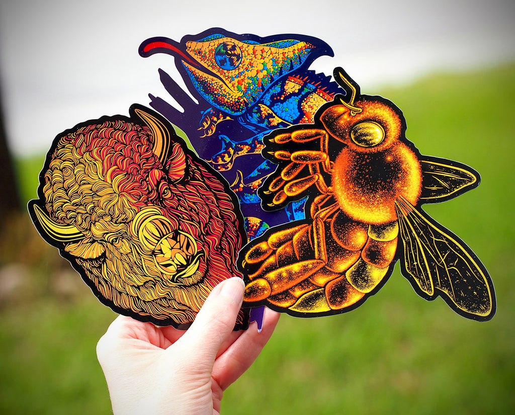 Sticker set - Ghost bee, Chameleon and Bison