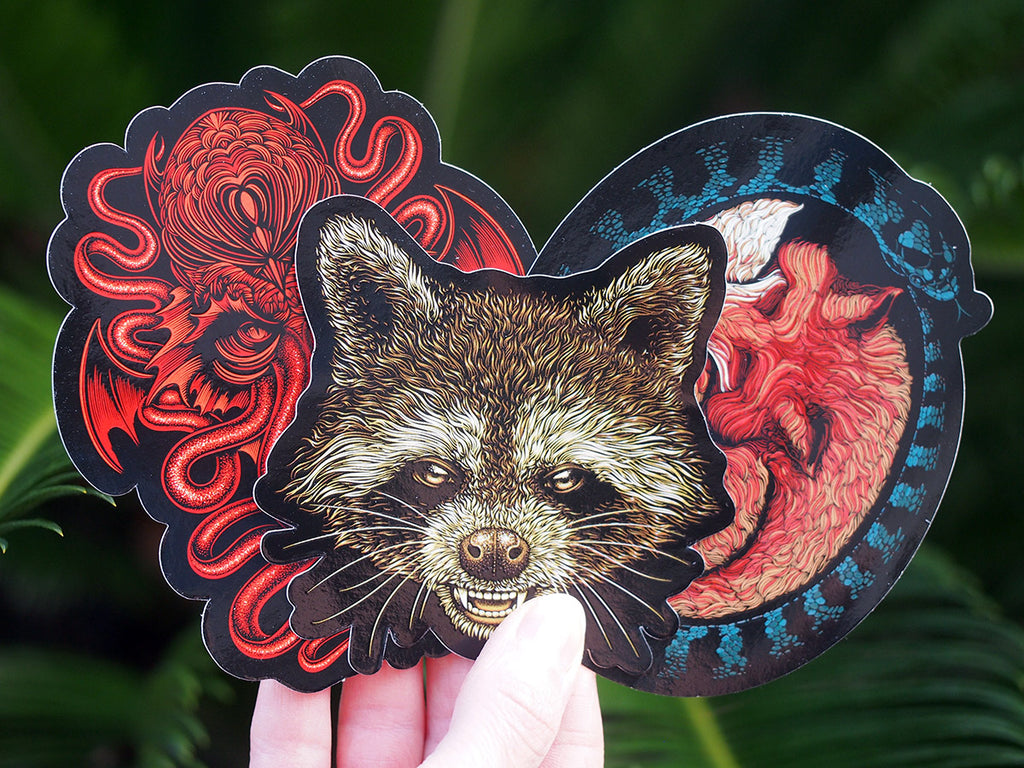 Sticker set - Raccoon, Fox and Cthulhu