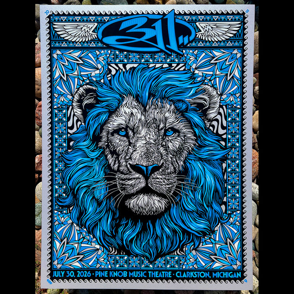 311 silkscreen poster Detroit Lions Todd Slater art Barry Sanders Michigan printmaking illustration