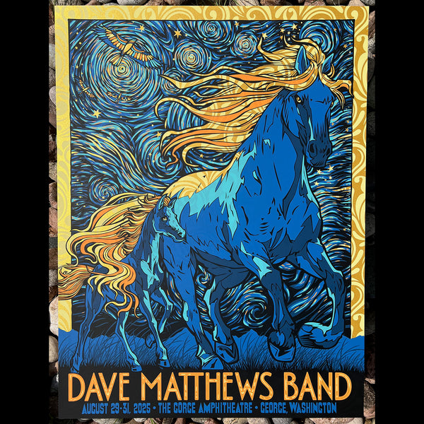 Dave Matthews Band concert poster horses Van Gogh silkscreen printmaking Gorge Washington gigposter