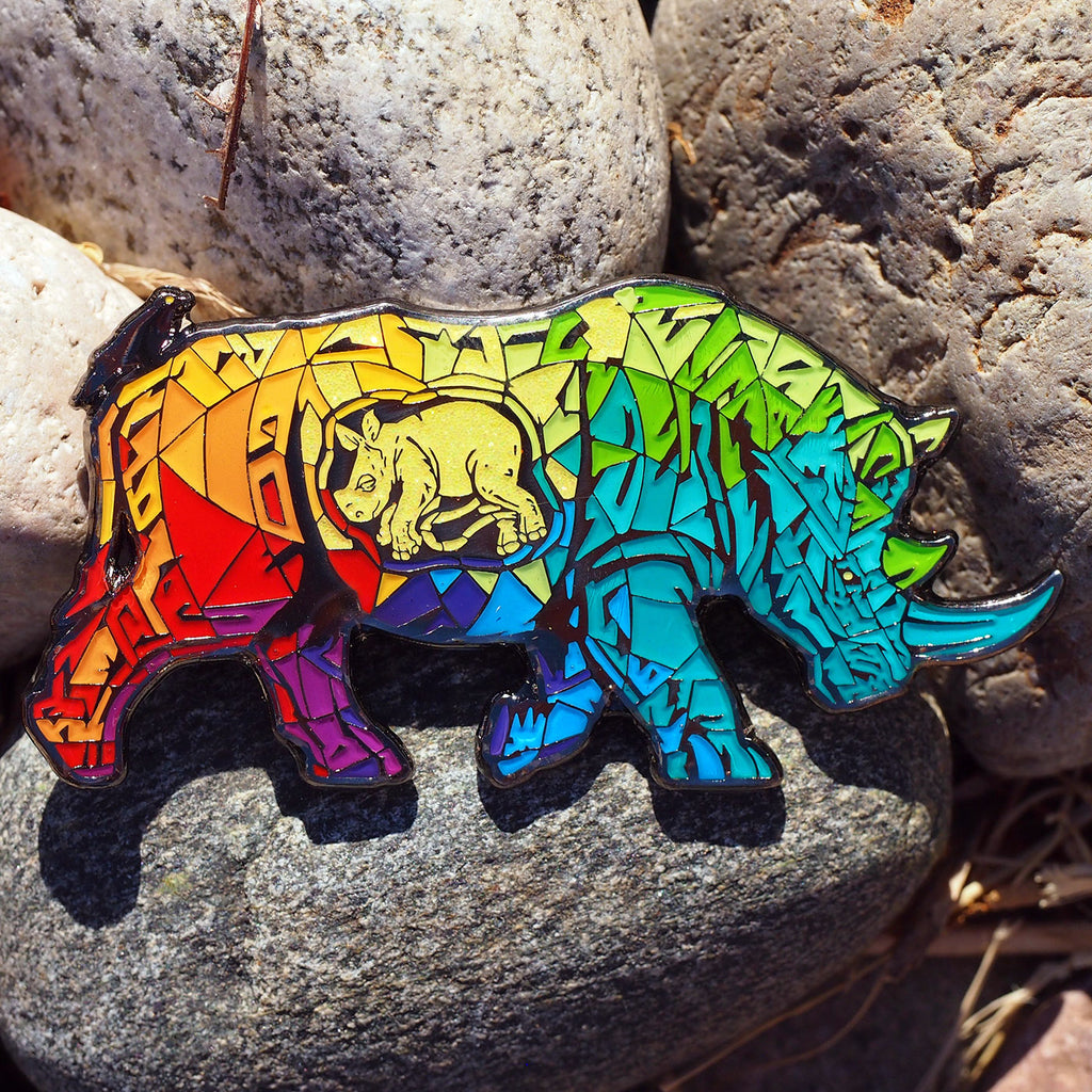 RAINBOW - Pregnant Rhino enamel pin