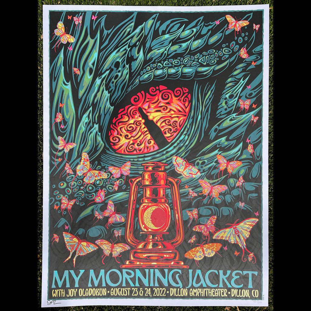 My Morning Jacket poster Todd Slater silkscreen dragon lantern butterfly moths rainbow art of the day wind waker