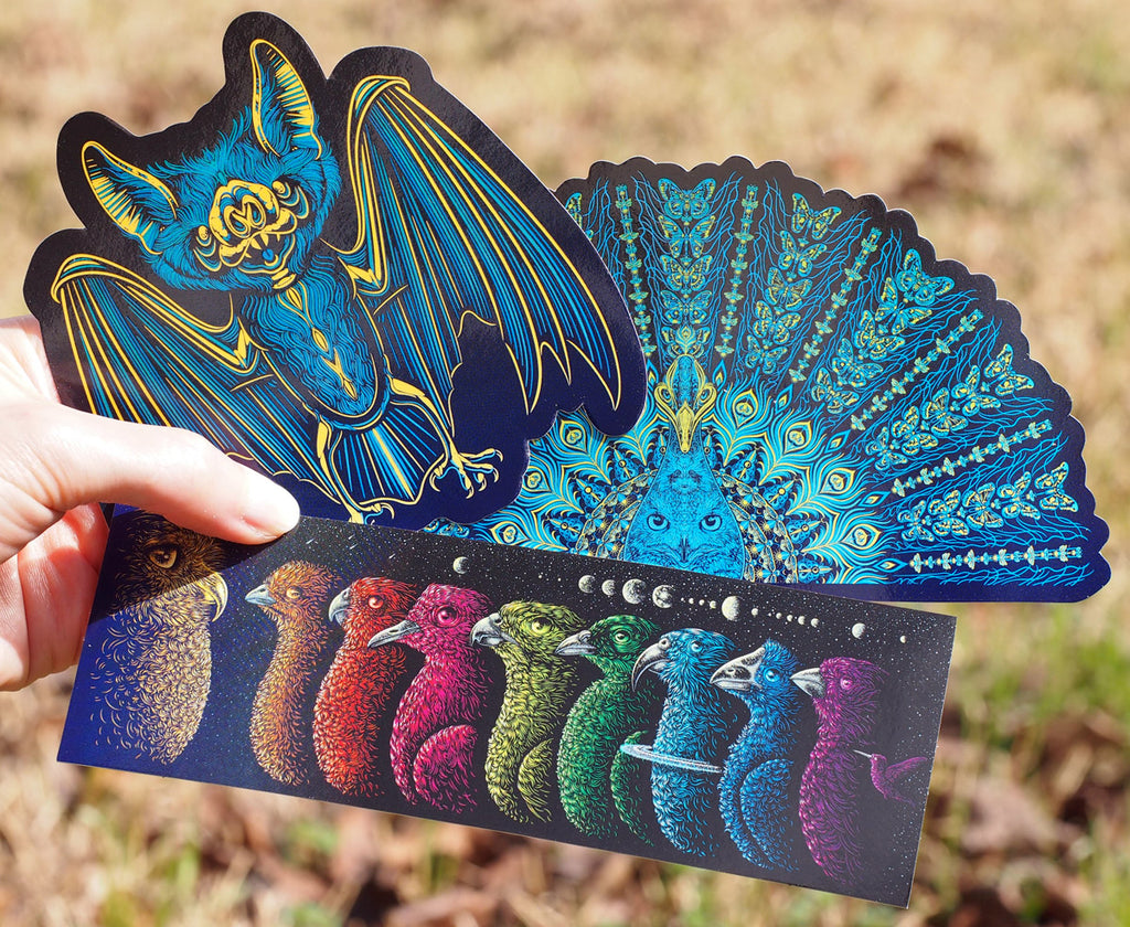 Sticker set - Bat, Peacock and Universe Birds